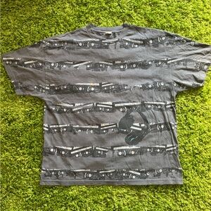 Vintage All over Print‎ t shirt with musical design